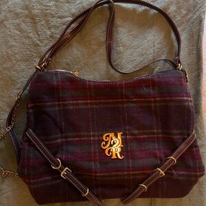 Plaid Shoulder Bag with Gold Monogram